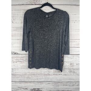 Bobeau Sweater Women's Small Raven Black Mix Button Side Tunic Top Soft Stretchy